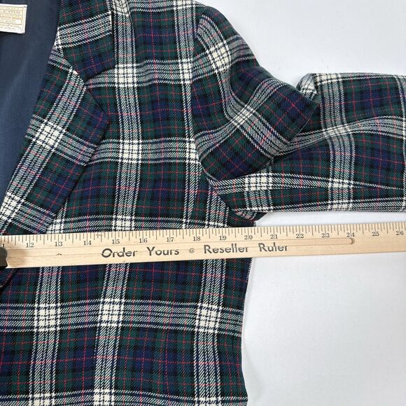 Pendleton Blazer Jacket Womens Size 12 Green Red Plaid Holidays Christmas Wool - Picture 8 of 10